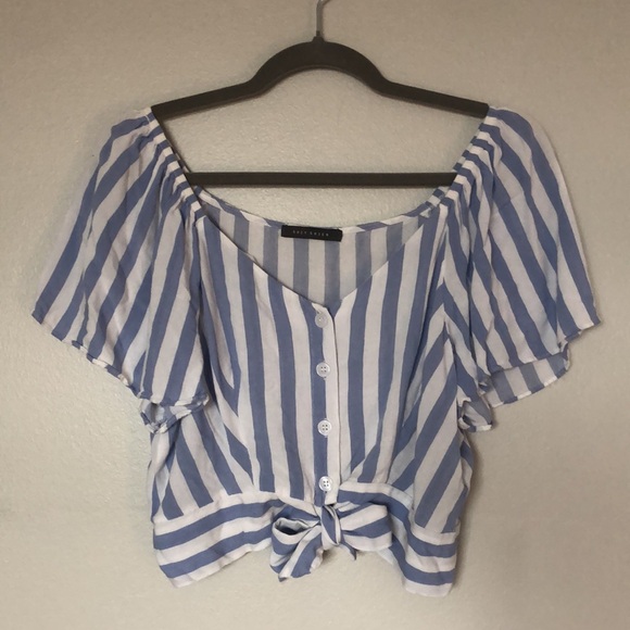 SUZY SHIER | Striped Tie-Front Fluttery Top - Picture 2 of 3